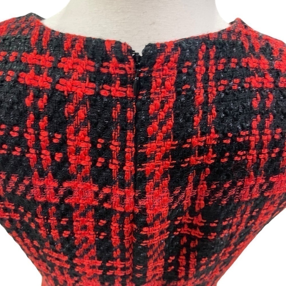 ANTONIO MELANI Irine Tweed Feather Sleeveless Sheath Dress Red Black Size 4 NWT - Picture 9 of 12